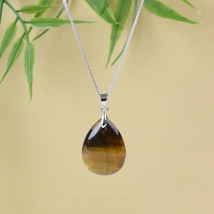 iSTONE 925 Sterling Silver Natural Crytral for Womens Pendant Necklace, Gemstone Birthstone with 17.8" Silver Chain Ladies