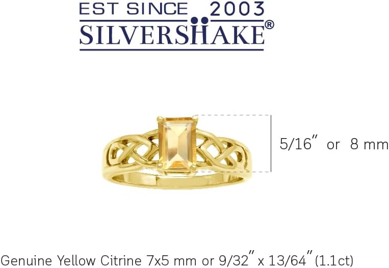 Silvershake 7X5mm Octagon Shape Birthstone Gemstone White Gold Plated or Yellow Gold Plated 925 Sterling Silver Scroll/Filigree Celtic Knot Solitaire Ring Jewelry for Women