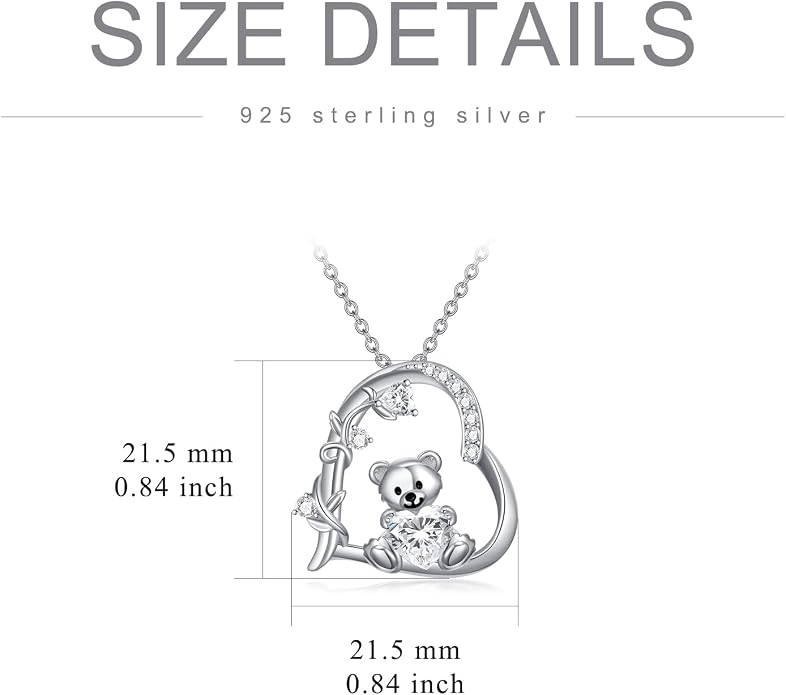 PELOVNY Teddy Bear Necklace for Women 925 Sterling Silver Bear/Highland Cow/Fox/Cat/Axolotl Birthstone Necklace Christmas Birthday Jewelry Gifts for Mom Daughter Wife Sister