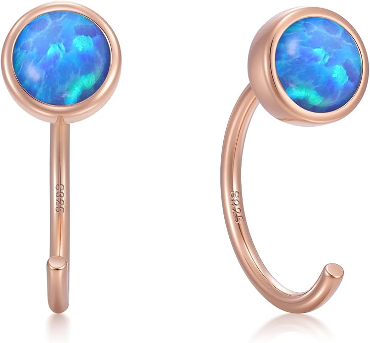CHIC & ARTSY 925 Sterling Silver Half Hoop Earrings for Women, Dainty Huggie Hoops with Synthetic Opal, Moonstone, CZ & Gemstones, Lightweight Comfort Fit Everyday Elegant Jewelry