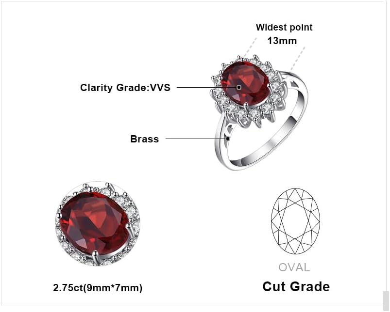 JewelryPalace Princess Diana Kate Middleton Class Gemstone Birthstone Sapphire Halo Engagement Rings for Women, Anniversary 14K White Yellow Rose Gold Plated 925 Sterling Silver Promise Rings for Her