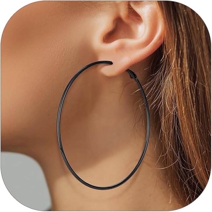 KeyStyle Gold Hoop Earrings for Women, Stainless Steel Hoops Earring Lightweight Loops, 2 mm Thick Hypoallergenic Circle Endless Thin Hoop (20/30/40/50/60/70/80/90/mm)