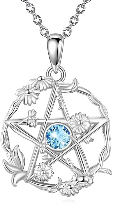 Birthstone Pentagram Necklace for Women 925 Sterling Silver Pentacle Daisy Pendant Pentacle Jewelry Birthday Gifts