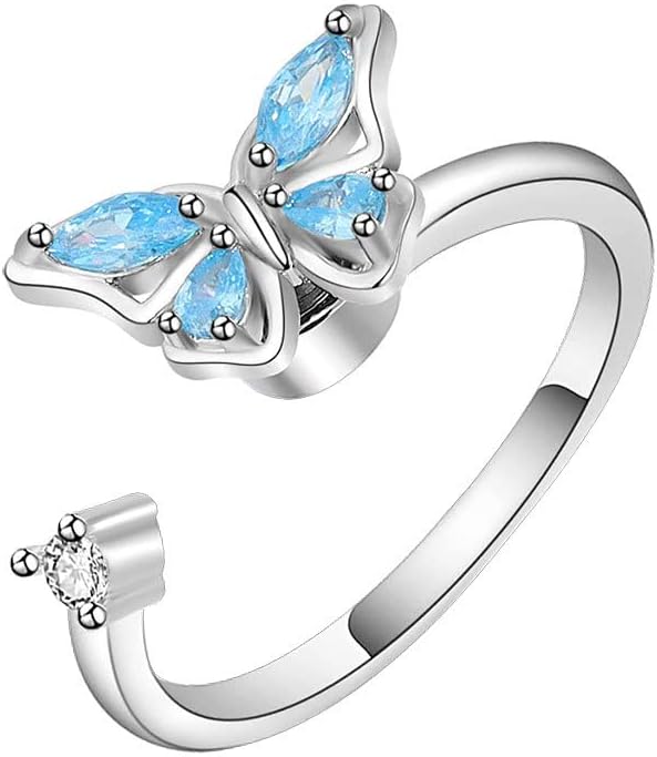 COLORFUL BLING Fidget Sunflower Evil Eye Daisy Spinner Stackable Rings Bee Butterfly Adjustable Open Rotatable CZ Cubic Zirconia Anti Stress for Women Wedding Jewelry