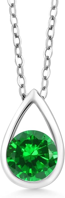 Gem Stone King Teardrop Pendant Necklace For Women | 5MM Round Gemstone Birthstone | 925 Sterling Silver | With 18 Inch Silver Chain | Fine Jewelry Gift for Her Mom Women Wife