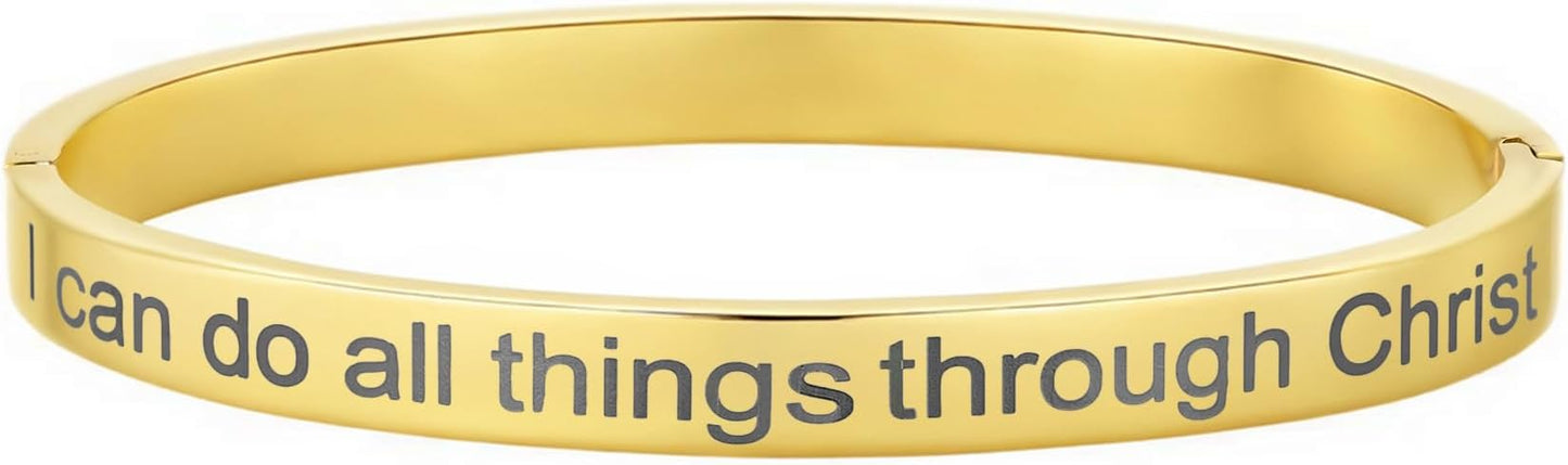 Inspirational Christian Bracelet for Women, Oval Engraved Bible Verse Love Bangle Cuff, Faith Scripture Jewelry, Religious Encouragement Gift for Mom Daughter Sister Friend