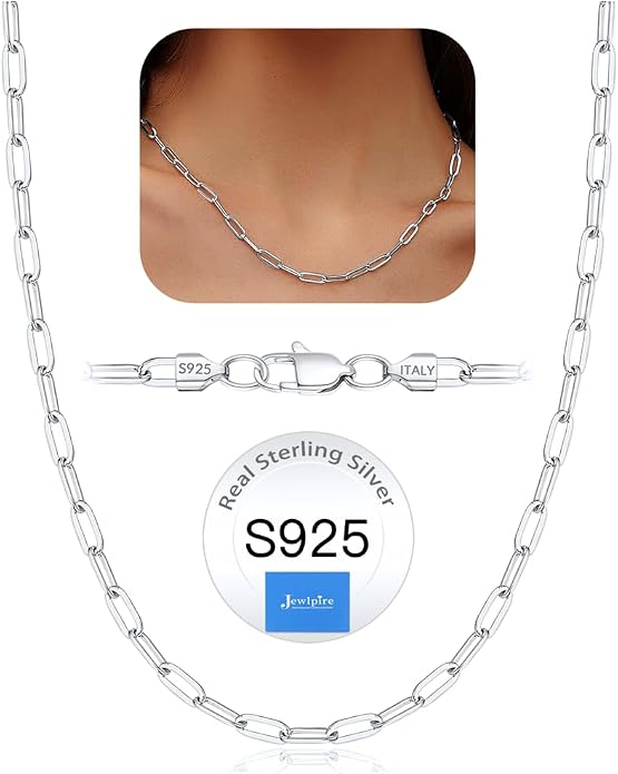 Jewlpire 925 Sterling Silver Plated Rope/Cuban/Paperclip/Herringbone Chain Necklaces for Women, 18K Gold Plated Chain Necklace,Hypoallergenic Women's Chain Necklaces 16+3 Inch