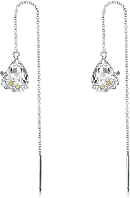 TIGERRIDER Mushroom/Daisy Flower Threader Earrings for Women Sterling Silver Mushroom Through Long Chains Earrings Jewelry Birthday Gifts