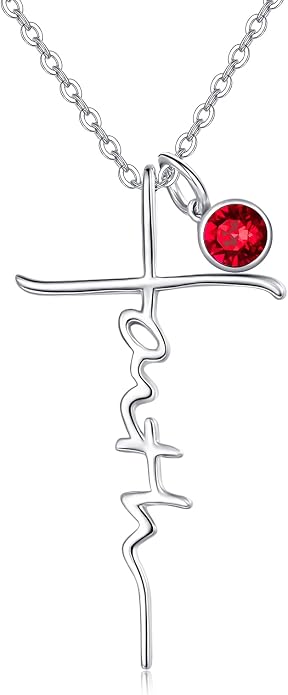PRAYMOS Faith Cross Necklace for Women 925 Sterling Silver Pendant Necklace With Birthstone Initial Christian Religious Confirmation Baptism Mothers Day Gifts