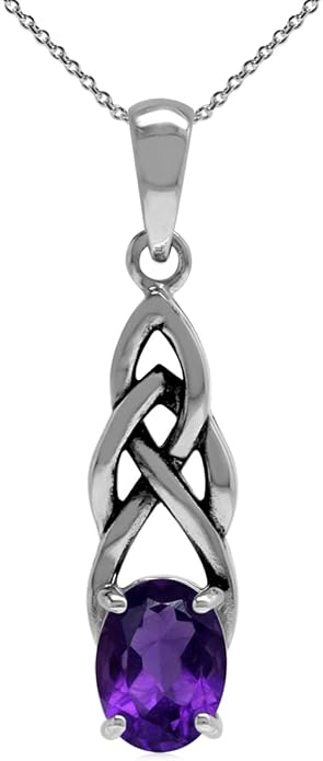 Silvershake 8X6mm Oval Shape Birthstone Gemstone Antique Finishing or Yellow Gold Plated 925 Sterling Silver Celtic Knot Weave Solitaire Pendant or Pendant with 18 Inch Chain Necklace Jewelry for Women