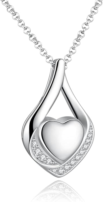 Cremation Jewelry 925 Sterling Silver Teardrop Urn Necklace for Ashes Heart Shape Memorial Keepsake Pendant for Human Ashes for Women Gift