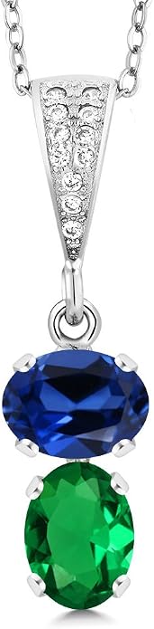 Gem Stone King 2-Stone Gemstone Birthstone Pendant Necklace for Women in 925 Sterling Silver | Oval 8x6MM | 18 Inch Silver Chain | Fine Jewelry for Her Mom Wife