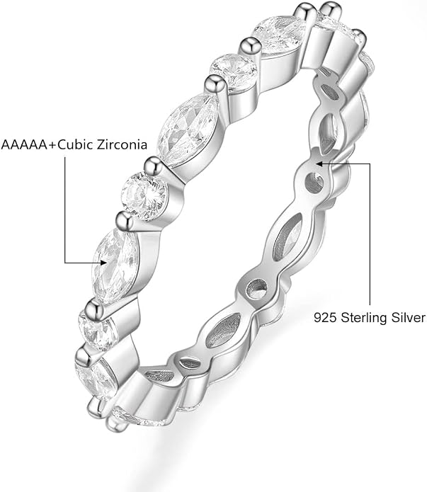 EAMTI 2mm 925 Sterling Silver Wedding Band Cubic Zirconia Half Eternity Stackable Engagement Ring Size 3-13
