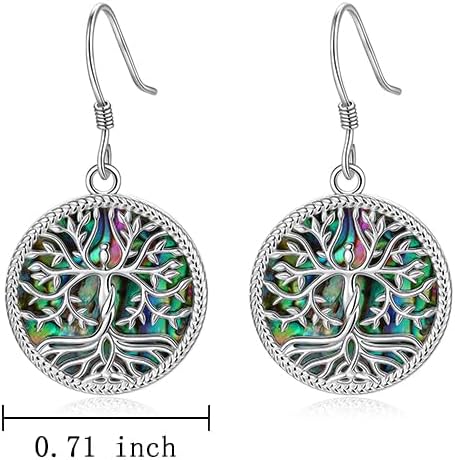 Tree of Life Earrings for Women Sterling Silver Abalone Tree of Life Dangle Drop Earrings Jewelry Gift for Women