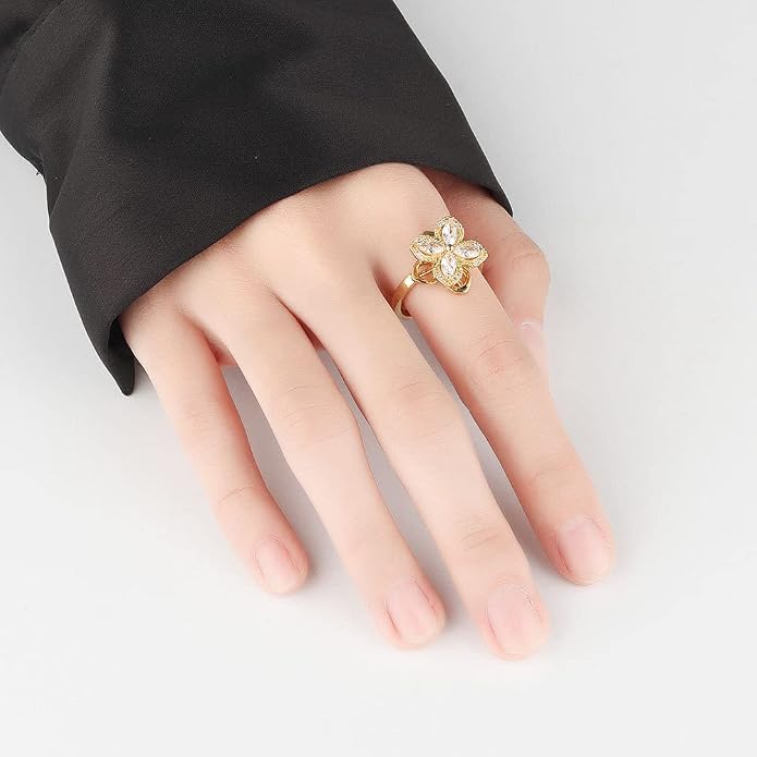 Fidget Ring Anxiety Spinner Ring Open Adjustable Sunflower Star Moon Windmill Butterfly Rings Daisy Stress Relieving Fidget Women Cubic Zirconia Anti Stress Mood Rotate Inspirations Jewelry