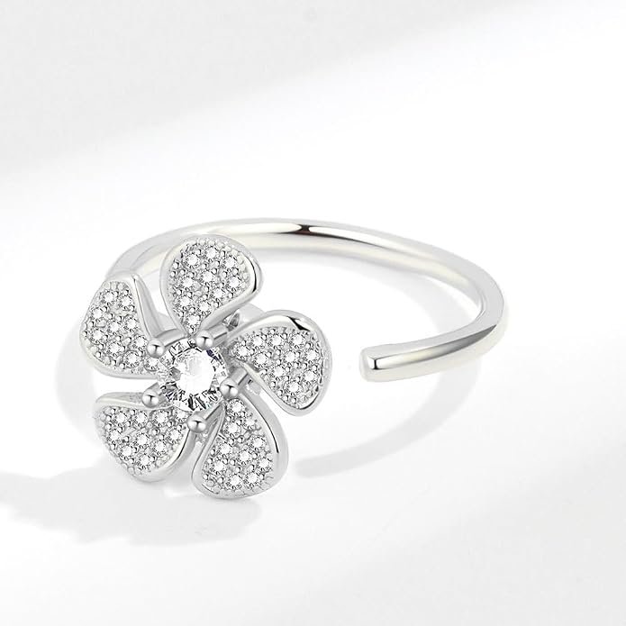 Fidget Ring Anxiety Spinner Ring Open Adjustable Sunflower Star Moon Windmill Butterfly Rings Daisy Stress Relieving Fidget Women Cubic Zirconia Anti Stress Mood Rotate Inspirations Jewelry