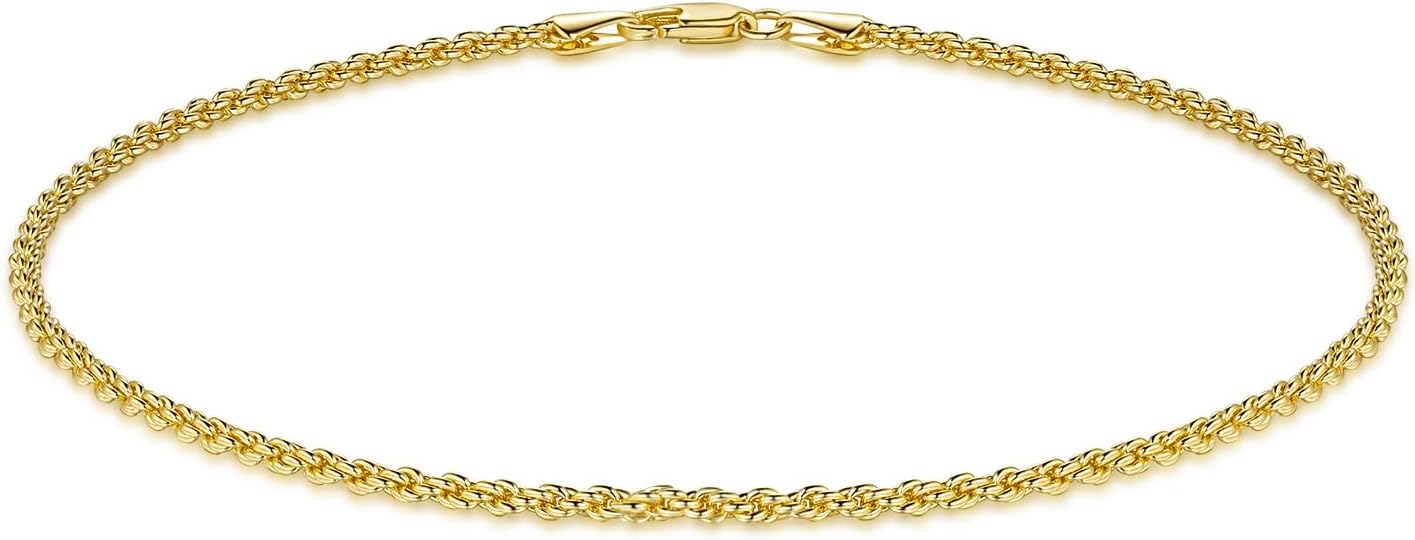 14K Gold Anklets for Women Gold Ankle Bracelet for Women Waterproof Rope Chain Ankle Bracelet for Men 2mm Thin Golden Anklets Jewelry for Women & Men 9/10/11in