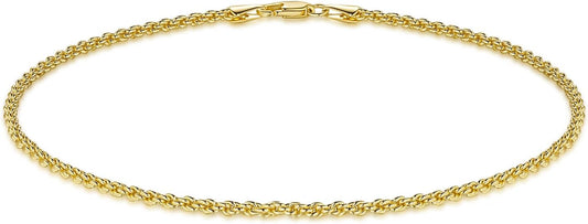 14K Gold Anklets for Women Gold Ankle Bracelet for Women Waterproof Rope Chain Ankle Bracelet for Men 2mm Thin Golden Anklets Jewelry for Women & Men 9/10/11in