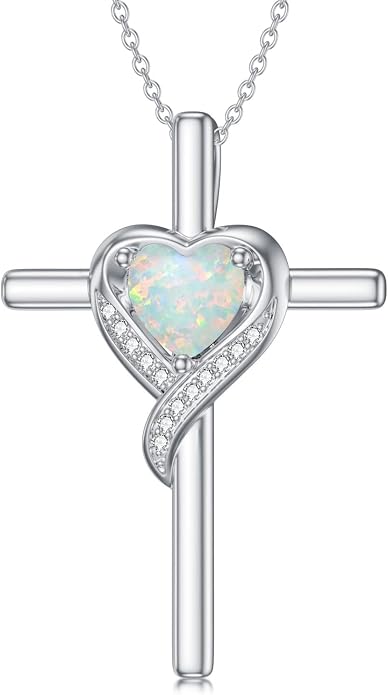 TOUPOP Birthstone Cross Necklace for Women 925 Sterling Silver Heart Cross Pendant Necklace Mothers Day Birthday Jewelry Gifts for Mom Wife Her