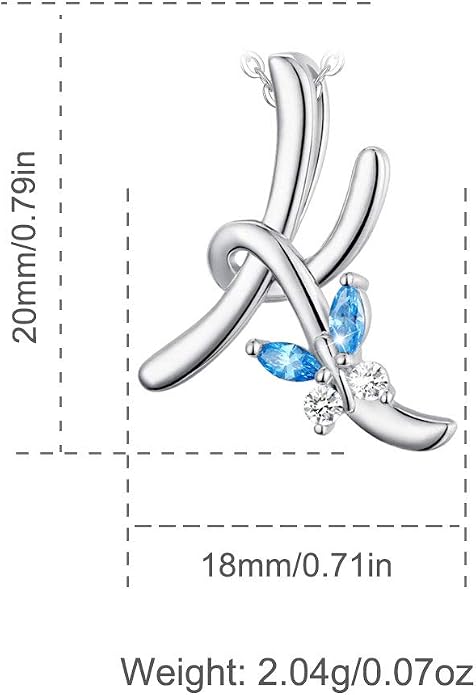 EUDORA Sterling Silver Butterfly Initial Necklaces for Women, Elegant Letter Neckles Personalized Gift for Mother, Sister, Daughter, 18 inch Chai