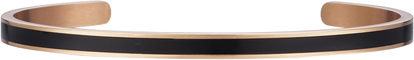 Minimalist Stainless Steel Cuff Bangle Bracelet for Women & Men – Adjustable Enamel Slim Oval Bracelet, Simple Everyday Jewelry Gift Box (Solid BR)