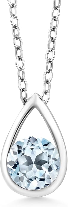 Gem Stone King Teardrop Pendant Necklace For Women | 5MM Round Gemstone Birthstone | 925 Sterling Silver | With 18 Inch Silver Chain | Fine Jewelry Gift for Her Mom Women Wife