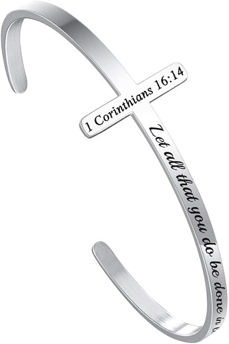 M MOOHAM Cross Bracelet - Christian Gifts for Mom Daughter Friends Teacher Women - Engraved Quote Religious Cuff Bangle Bible Verse Confirmation Baptism Gifts