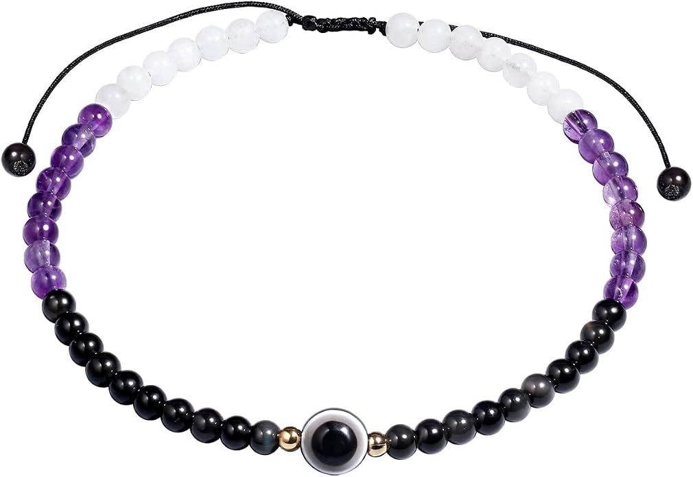 Evil Eye Anklet Bracelets for Women Energy Healing Crystals and Gemstones Worry Stone Beach Foot Meditation Yoga Jewelry
