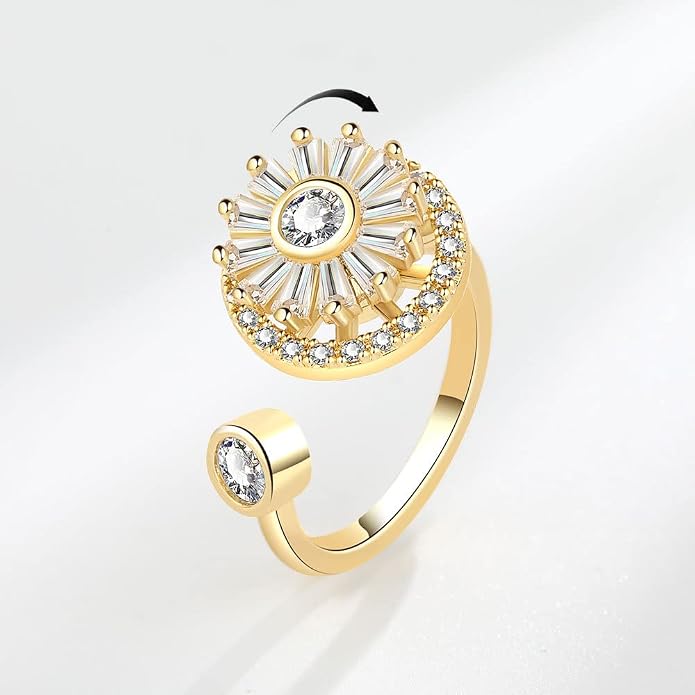 Fidget Ring Anxiety Spinner Ring Open Adjustable Sunflower Star Moon Windmill Butterfly Rings Daisy Stress Relieving Fidget Women Cubic Zirconia Anti Stress Mood Rotate Inspirations Jewelry