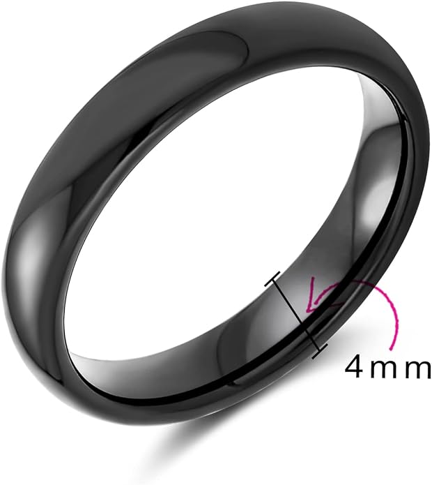 Bling Jewelry Plain Simple Dome Black Couples Titanium Wedding Band Ring For Men For Women Comfort Fit 4MM