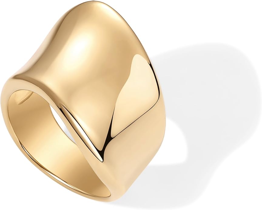 PAVOI 14K Gold Plated Chunky Statement Ring for Women | Stainless Steel Hypoallergenic Wide Stackable Rings