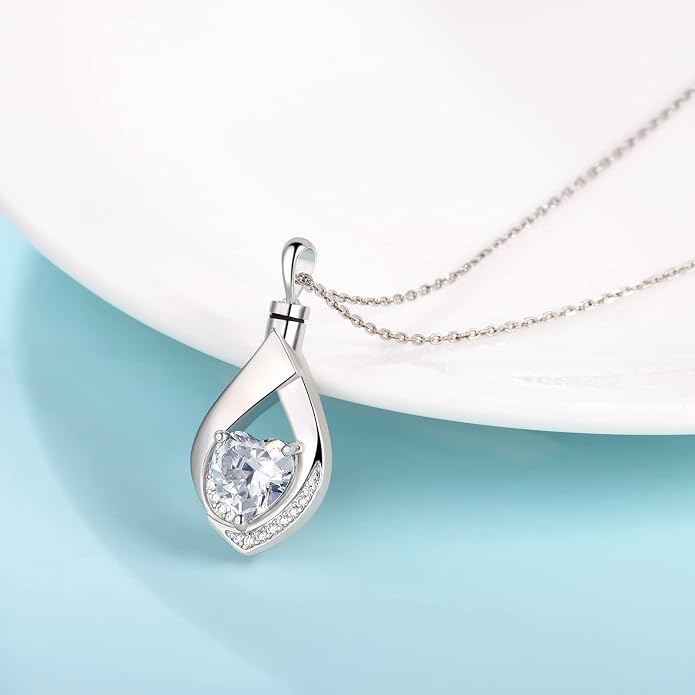 Cremation Jewelry 925 Sterling Silver Teardrop Urn Necklace for Ashes Heart Shape Memorial Keepsake Pendant for Human Ashes for Women Gift