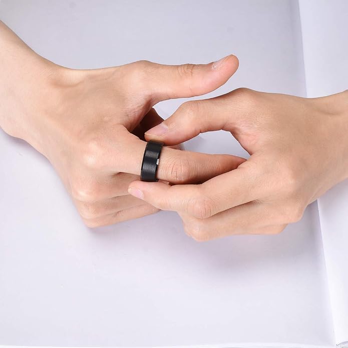 King Will Tungsten Men's Wedding Ring - Available in 6mm to 10mm, Black/Silver, Matte Finish, Beveled Polished Edge, Comfort Fit