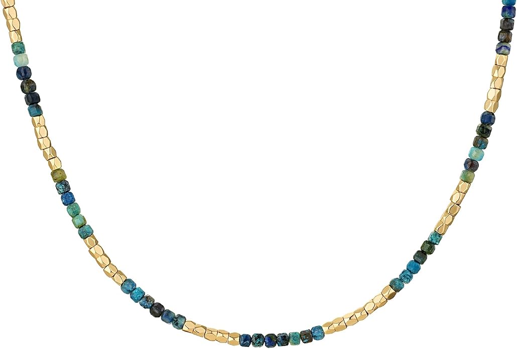 MYEARS Women Beaded Choker Necklace Gemstone 14K Gold Plated Simple Dainty Handmade Chain Everyday Trendy Jewelry