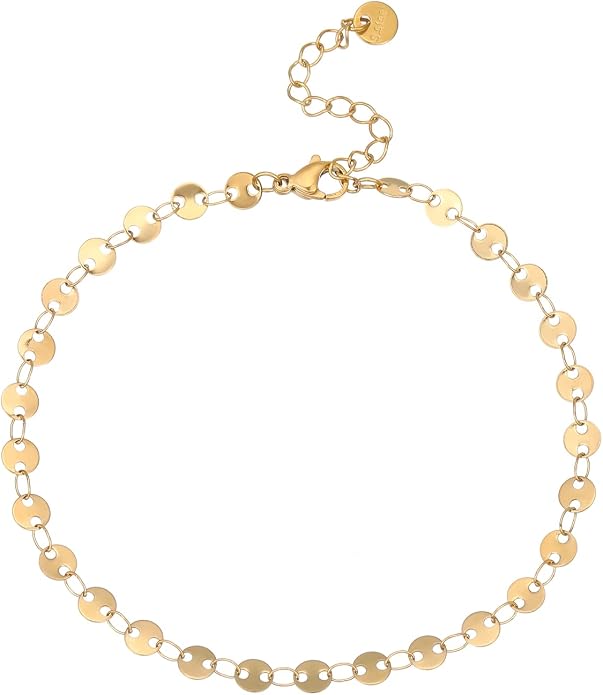Dainty Ankle Bracelets for Women 18K Gold Plated Satellite Beaded Herringbone Lip Chain Anklets Simple Minimalist Summer Beach Foot Jewelry Christmas Gifts