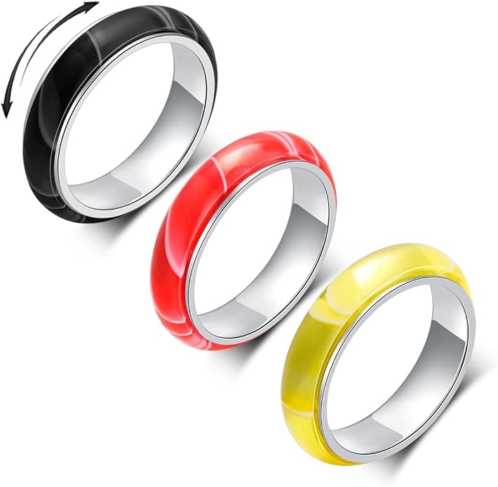 OreilleStar Anxiety Ring for Women Spinner Ring Titanium Stainless Steel Fidget Ring Men 6mm Width With Dog Paw Kitty Cat Face Evil Eye Pattern Spinning Outer Band Size 6 7 8 9 10