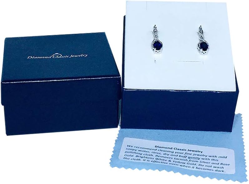 Lab Created Blue Sapphire Earrings Diamond Accent in Sterling Silver - Lever Backs