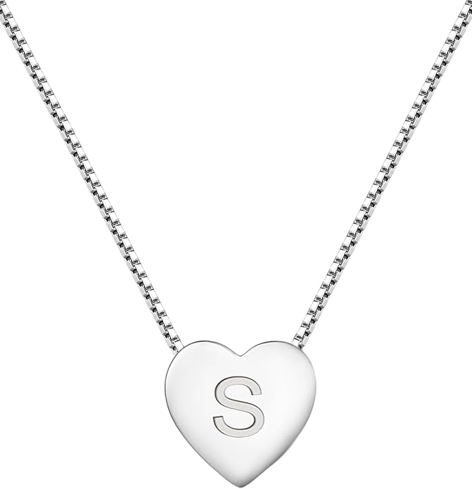 YL Initial Necklace 925 Sterling Silver Heart Letter Pendant A-Z Alphabet Cubic Zirconia Jewelry for Women