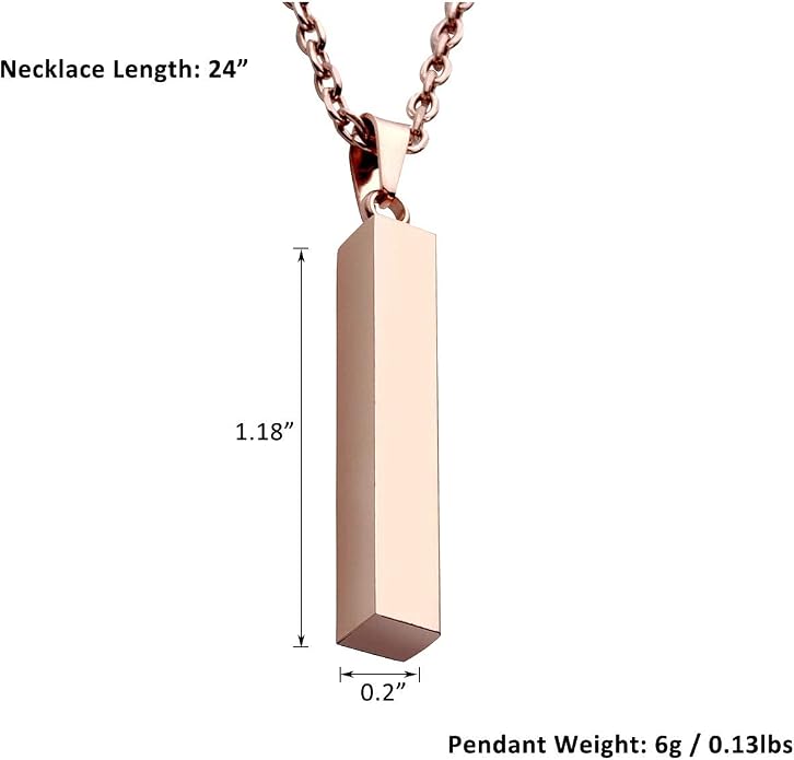 Zysta Engraving 3D Bar Name Necklace Personalized Text Message Cool Simple Design Women Customized Dangle Vertical Cuboid Stick Pendant Necklaces Stainless Steel Birthday Gift