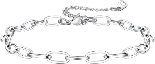 KeyStyle Paperclip Ankle Bracelets for Women, 14k Gold Plated Cuban Chain Rope LInk Anklets Sets, Stainless Steel Figaro Layered Anklet Pack Summer Jewelry(2PCS, 3PCS)