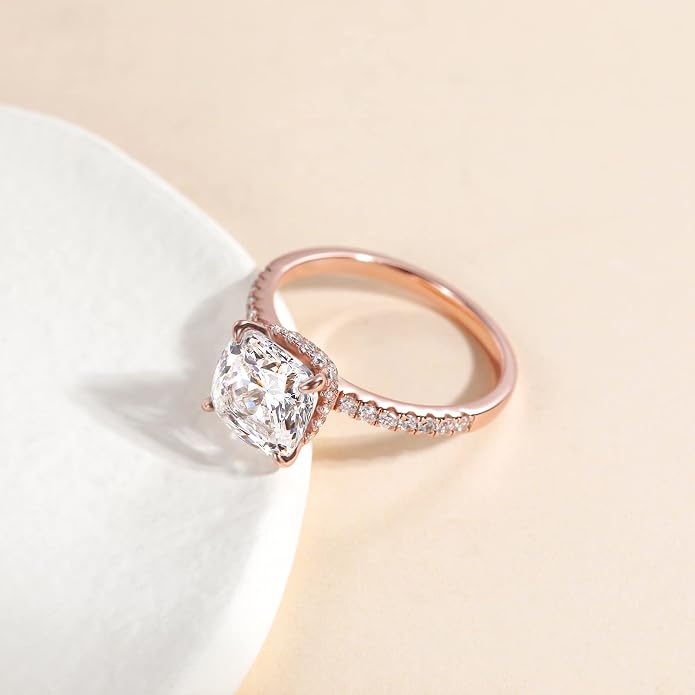 EAMTI 3.5CT 925 Sterling Silver Rings Cushion Cut Cubic Zirconia CZ Engagement Wedding Bands for Women Promise Rings for Her Size 3-11