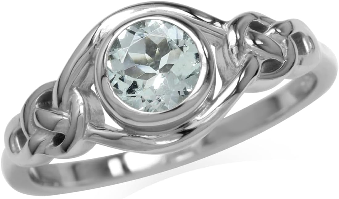 Silvershake Birthstone Gemstones White Gold Plated 925 Sterling Silver Irish Celtic Knot Engagement or Promise Solitaire Ring Jewelry for Women
