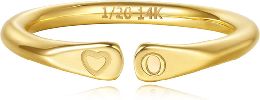 14k Gold Filled Hand Carving Initial Rings for Women Non Tarnish Wedding Heart Shaped Bands for Women