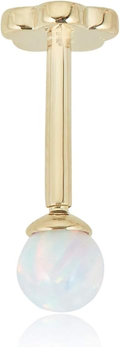 AVORA 14K Gold 3mm Simulated Opal Cartilage Piercing Flat Back Earring Body Jewelry (18 Gauge)