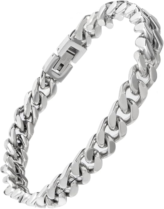 Stainless Steel 8mm Cuban Link Bracelet for Men/Women/Boy,Silver/18K Gold Plated 7/8/9 inch Fashion HIP HOP Jewelry Bracelet for Gifts