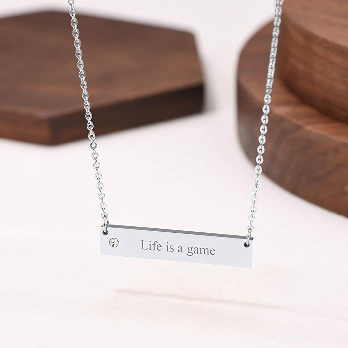 Custom4U Personalized Birthstone Bar Necklaces for Women, Custom Handmade Silver/Black/Gold Vertical Bar Pendants with 1-3 Names Engraved,Unique Memorial Necklace for Her