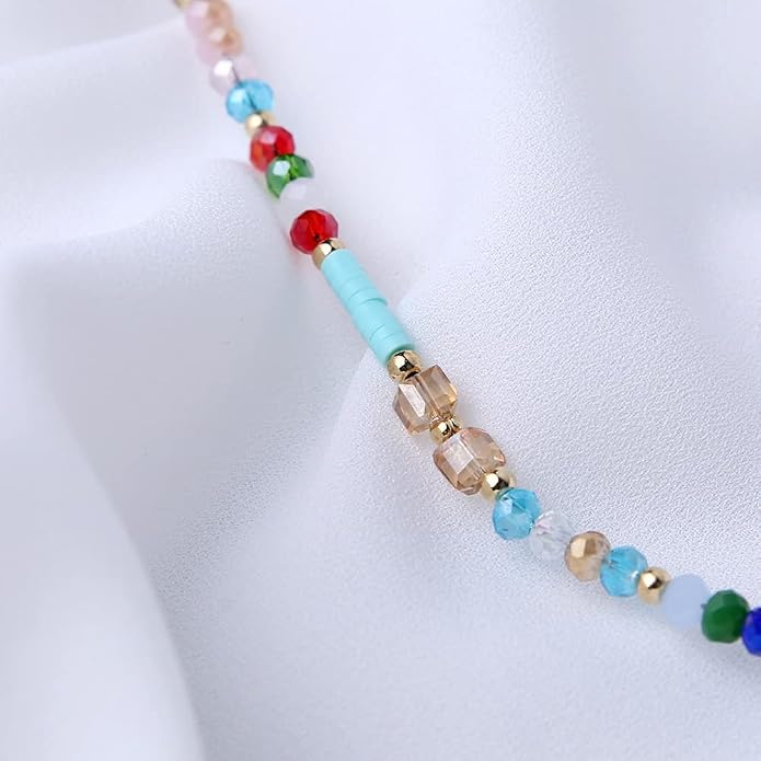 Aluinn Boho Handmade Beaded Ankle bracelets Colorful Waterproof Beach Summer Foot Jewelry Gem Glass beaded Anklets for Women