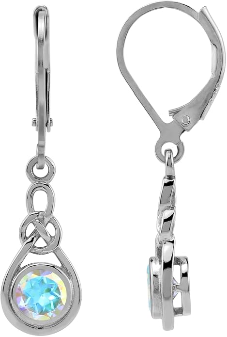 Silvershake Genuine Gemstone Irish Celtic Knot Drop Dangle Earrings