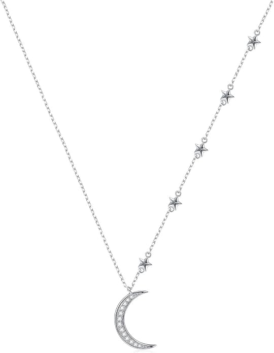 Ladytree 925 Sterling Silver Jewelry Crescent Moon and Star Pendant Necklace