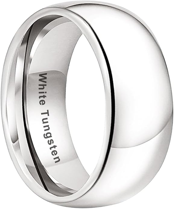 TUTISS 2mm 3mm 4mm 5mm 6mm 7mm 8mm 10mm White Tungsten Rings for Men Women Engagement Wedding Bands Domed Polished Shiny Comfort Fit